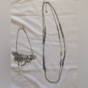 Lot Of 2 Silver Tone Fashion Necklaces
